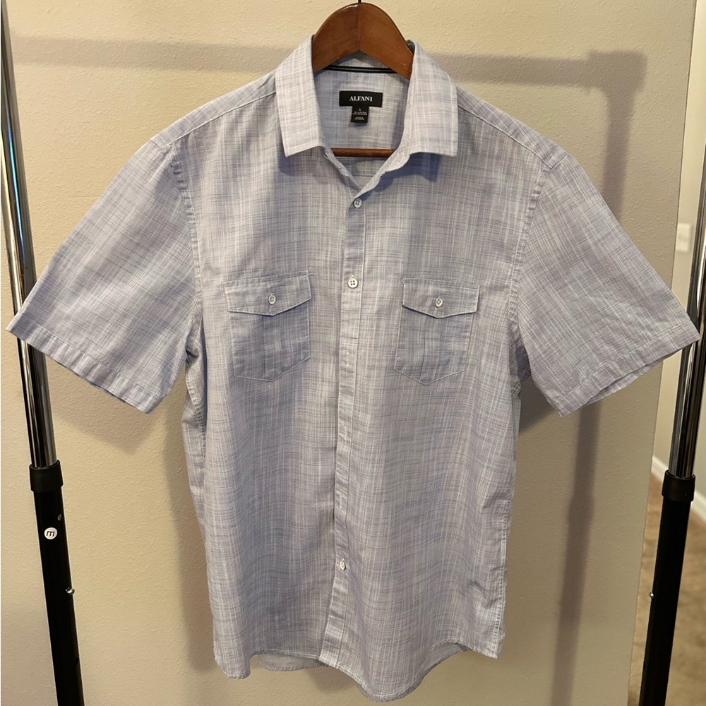 Alfani Men’s Short Sleeve Button-Up Shirt - Blue & White Plaid